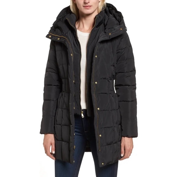 NWT Cole Haan Signature Hooded Down Feather Coat Jacket Black XS - Picture 1 of 5